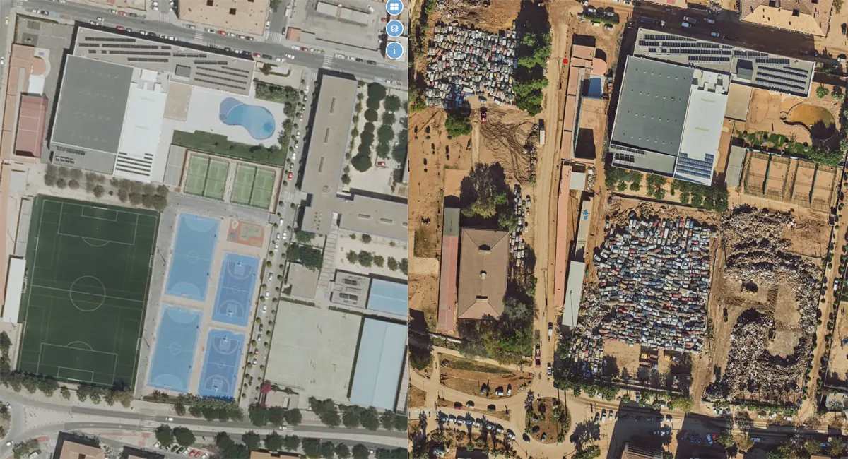 polideportivo de Torrent antes y despues de la DANA