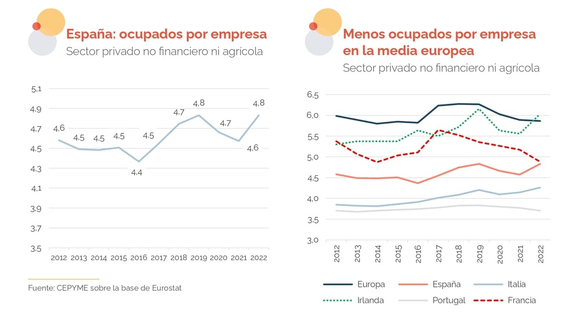 Ocupación media por empresa en España y Europa